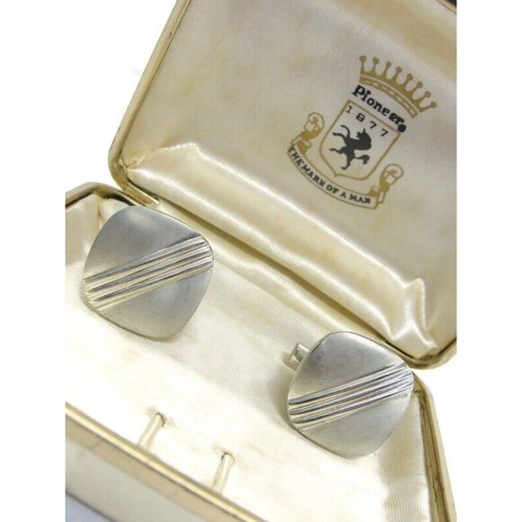 Pioneer Cufflinks Silver Tone Wedding Tux Vintage IOB - Picture 2 of 16